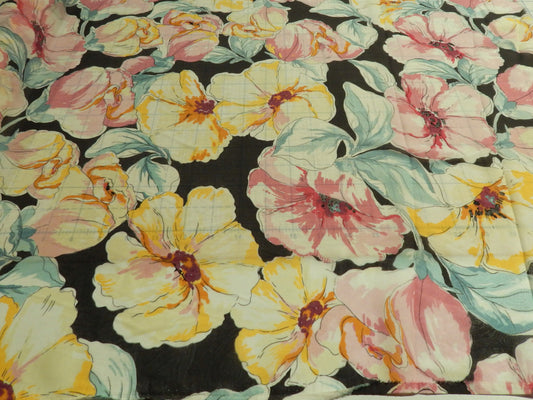 Pastel Hibiscus on Black Silk Chiffon