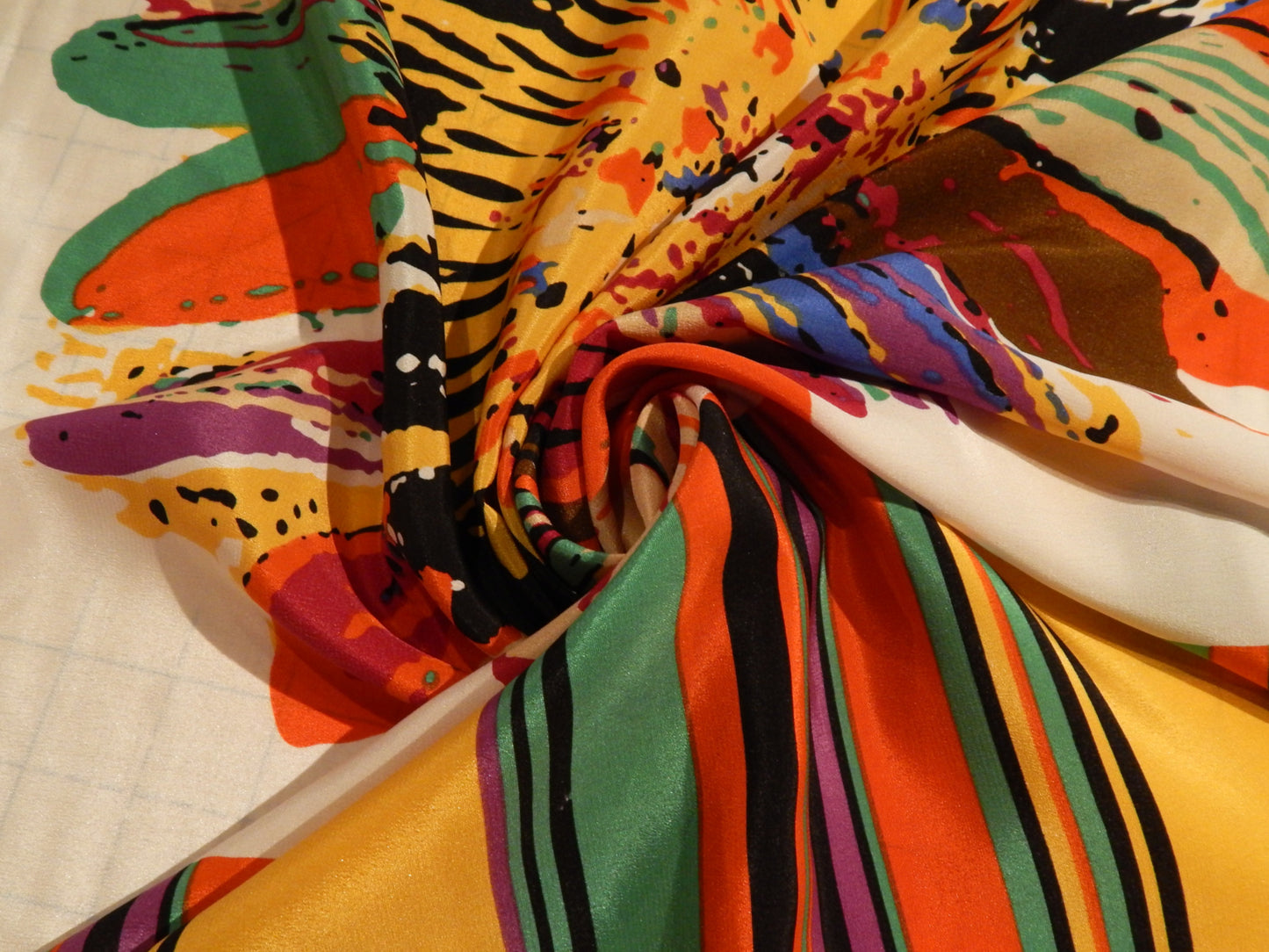 Technicolor Sunflowers Silk Satin with Border Stripe