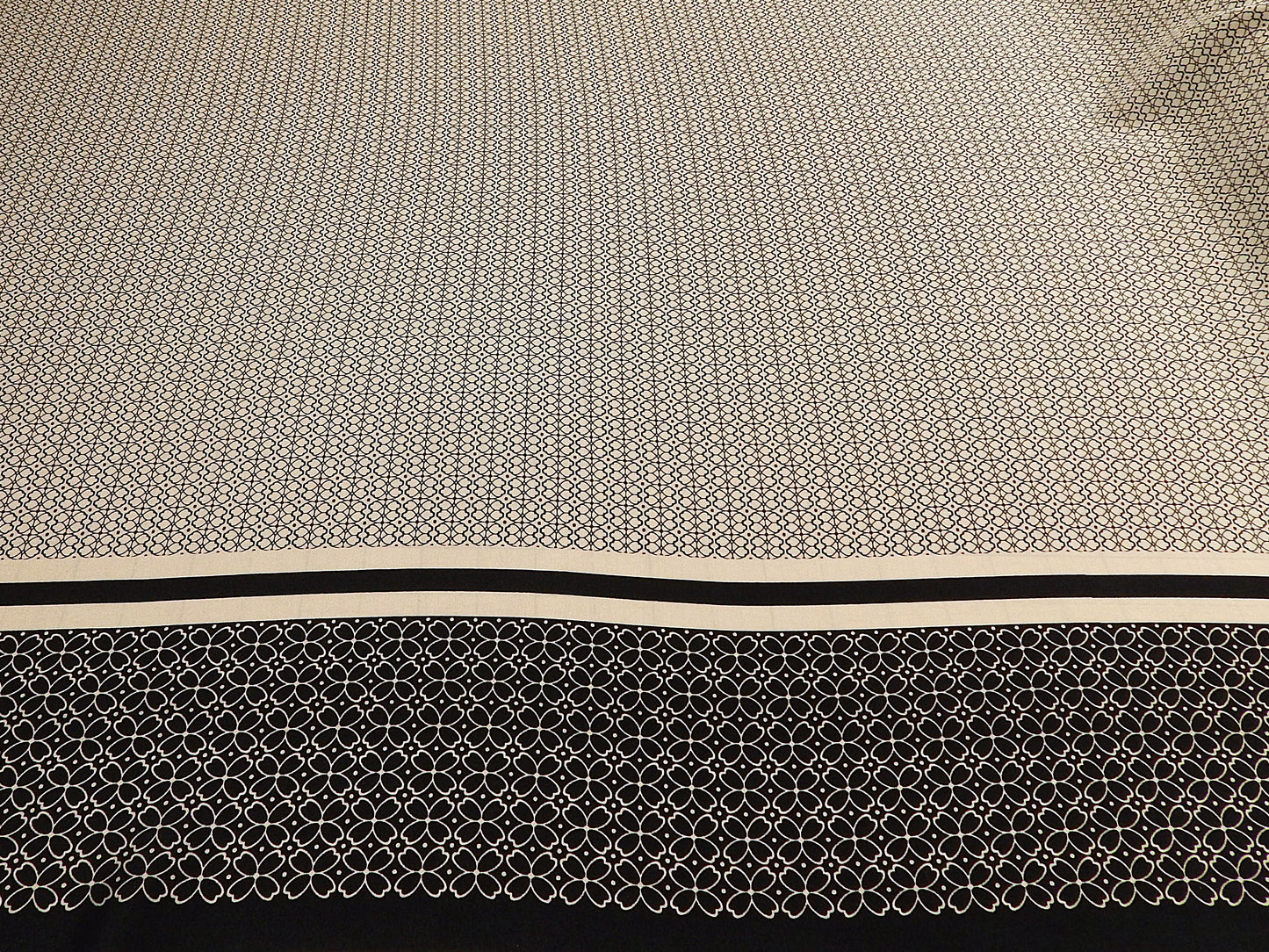 navy and white border print washable silk deadstock fabric