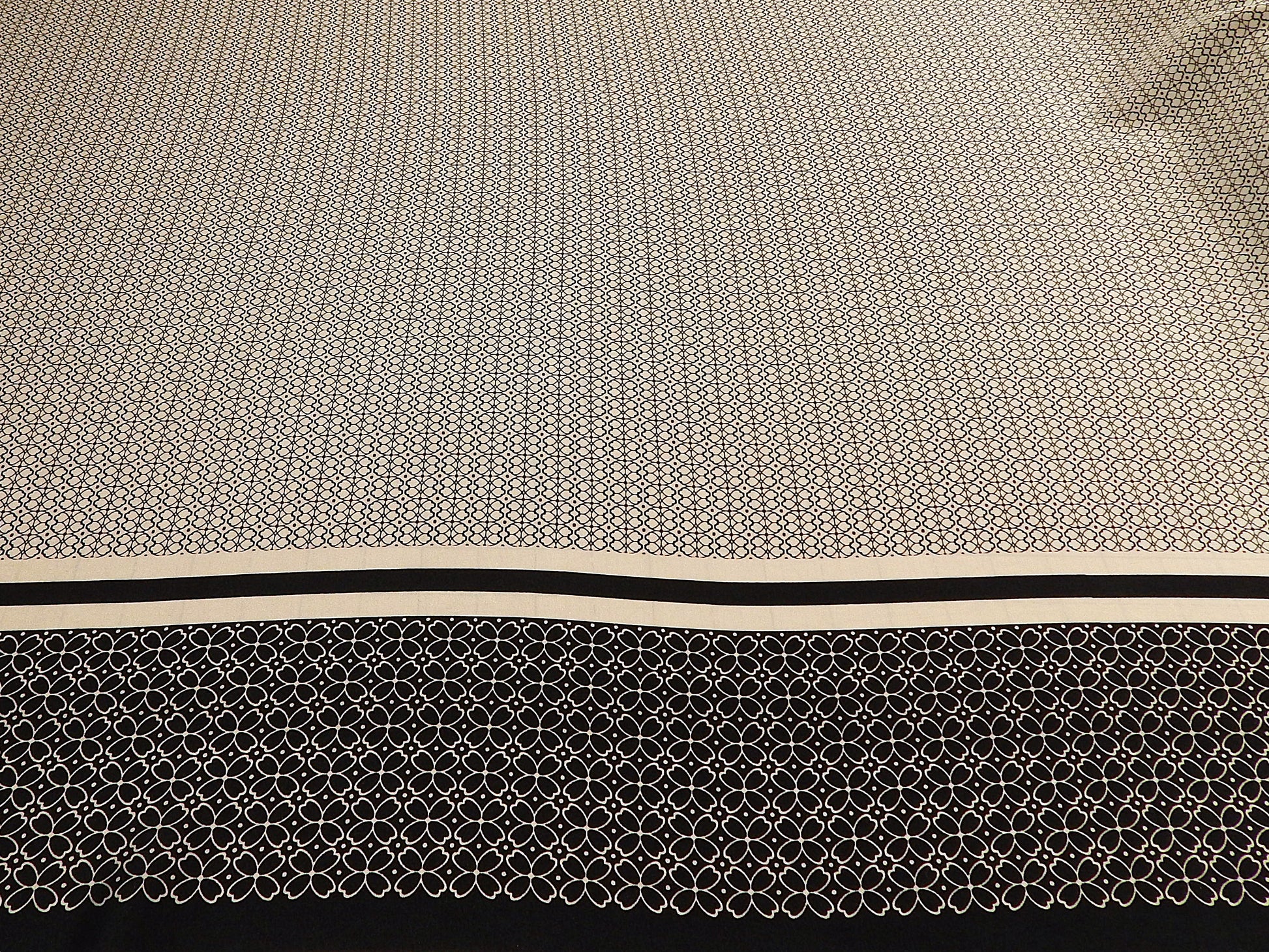 navy and white border print washable silk deadstock fabric