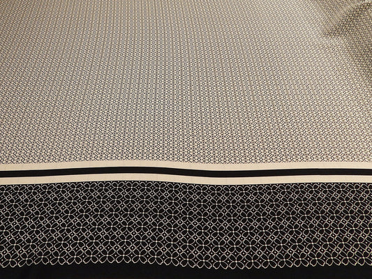 navy and white border print washable silk deadstock fabric