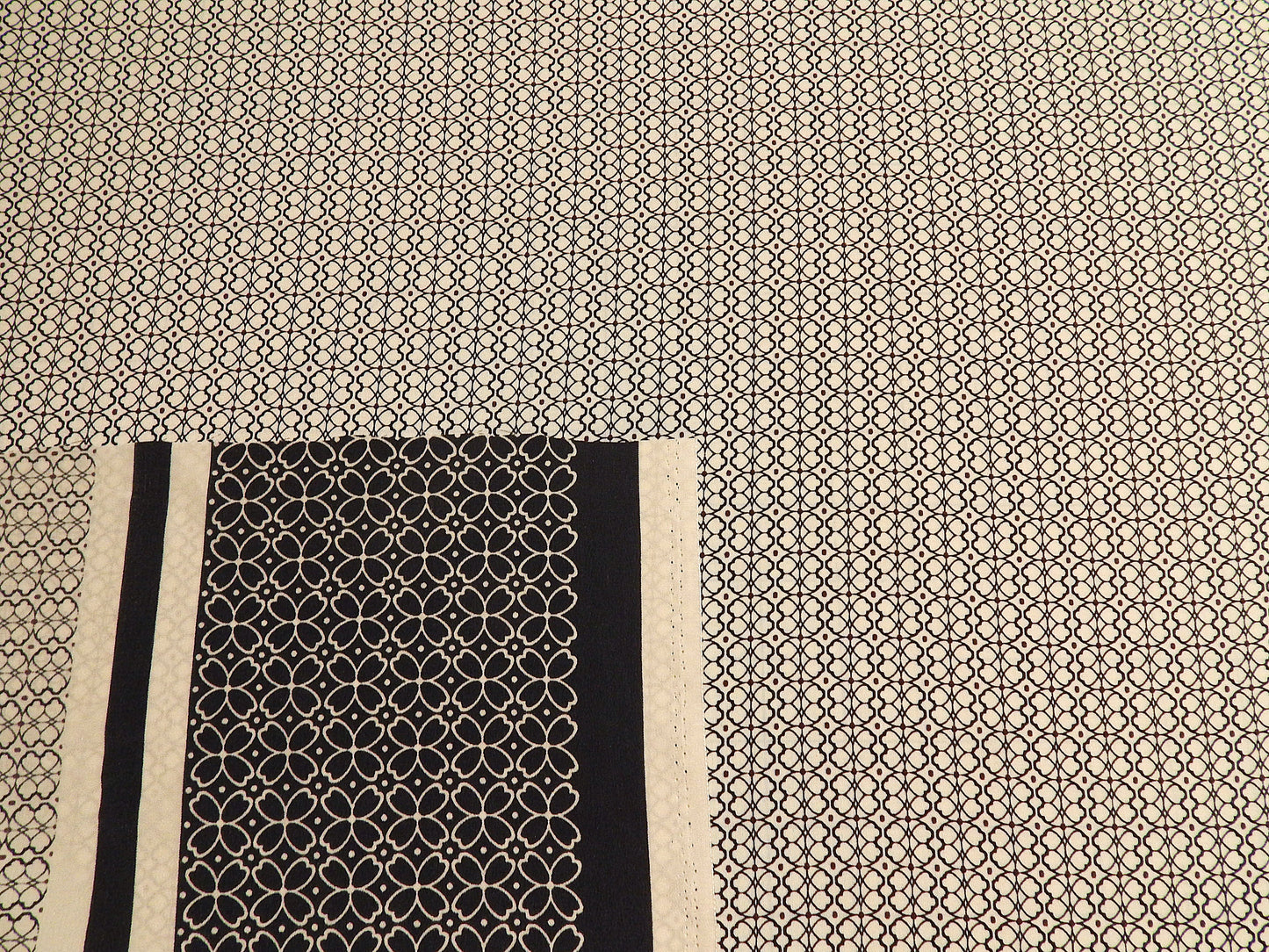 Navy & White Border Stripe Silk Satin