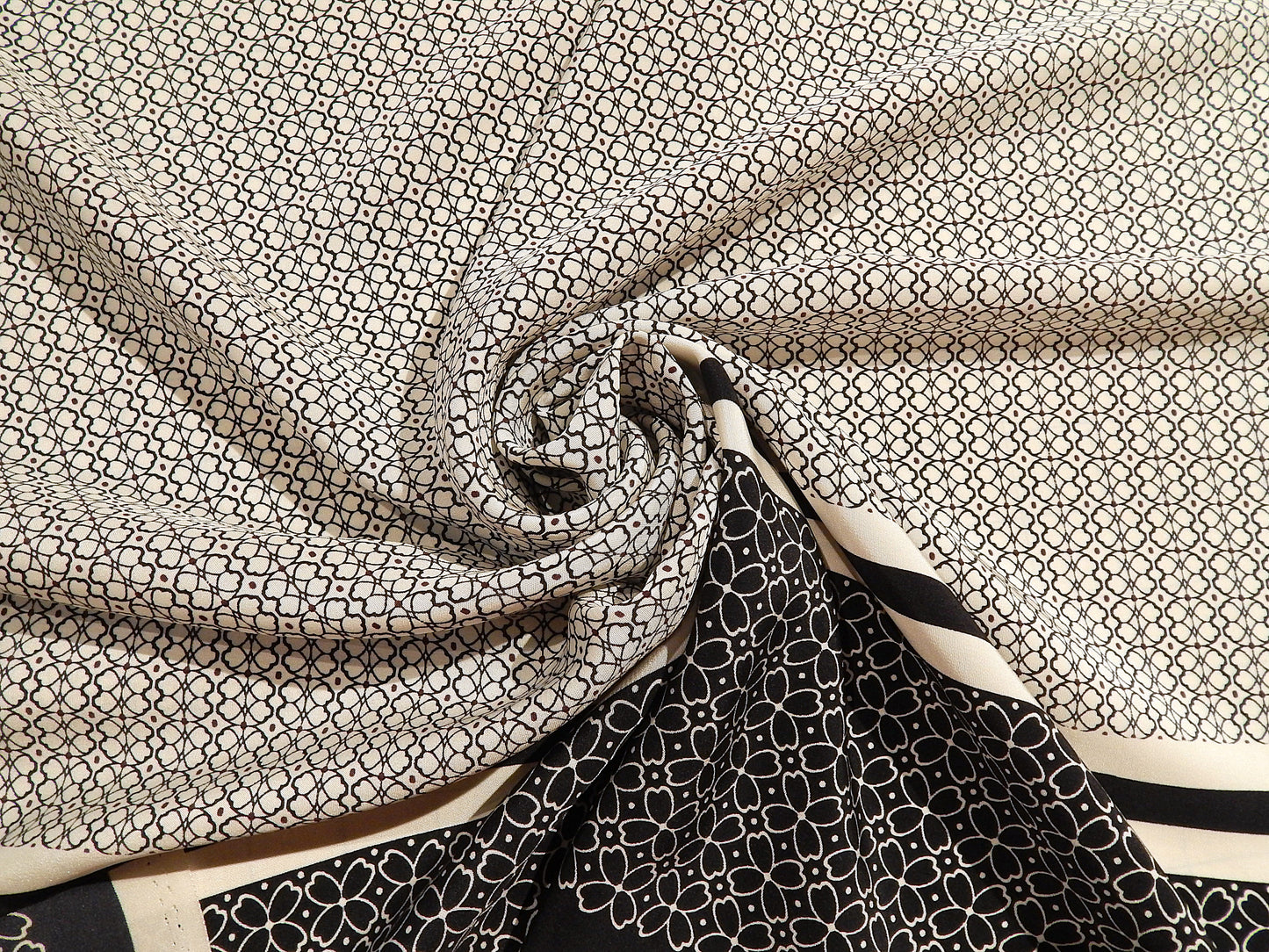 Navy & White Border Stripe Silk Satin