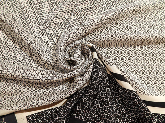 Navy & White Border Stripe Silk Satin