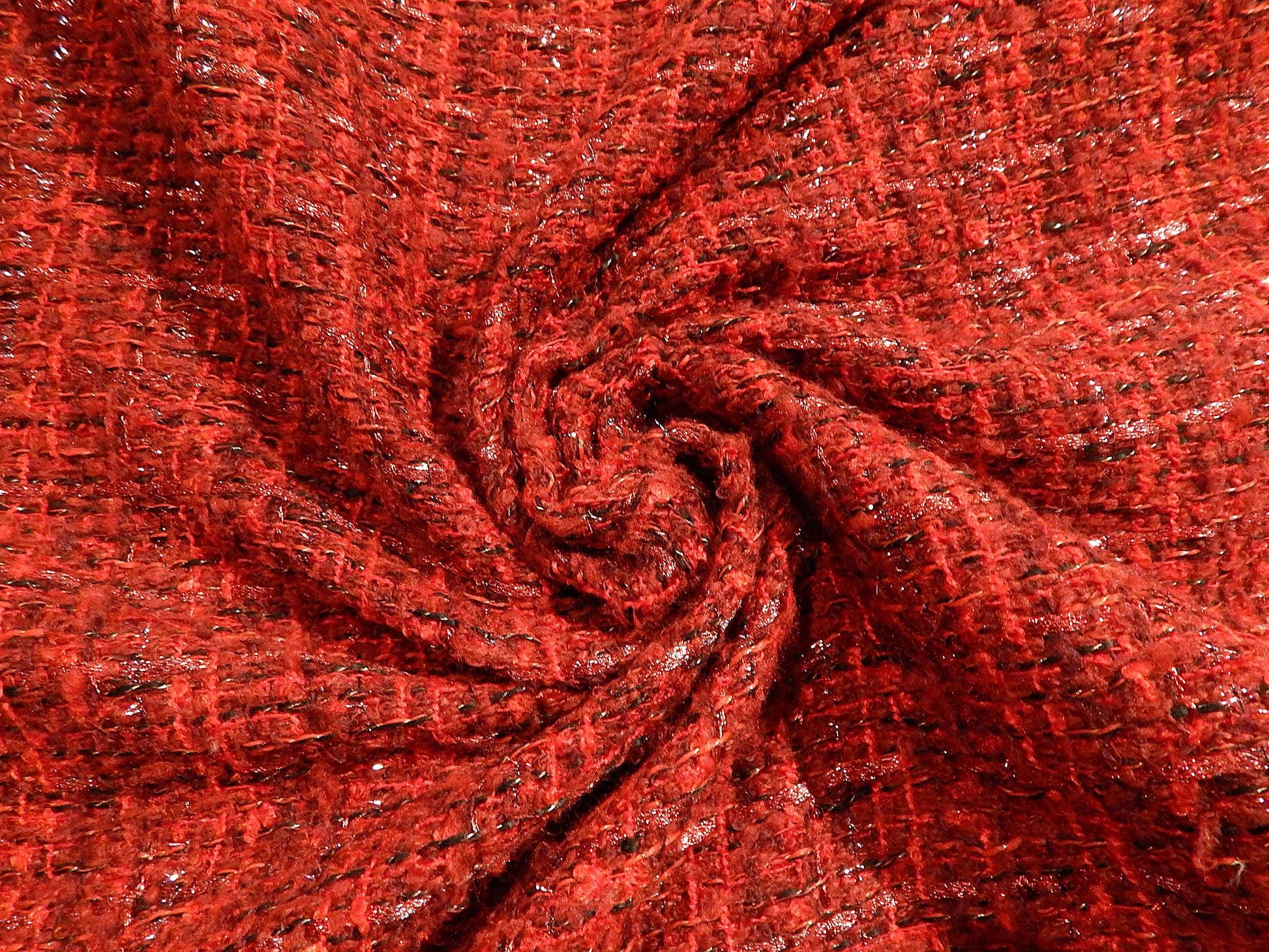 red and black metallic tweed fabric mylar sequins chanel style boucle woven fabric telio