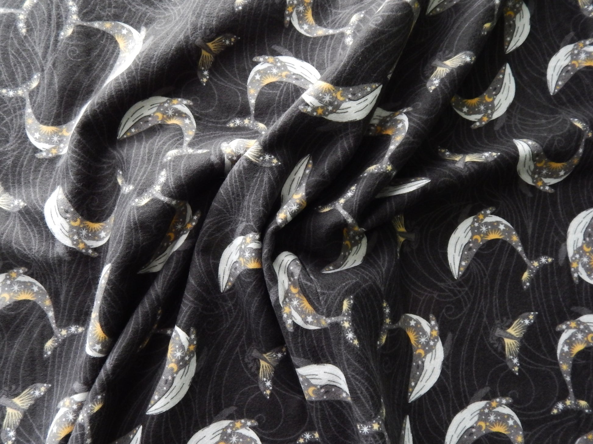 stay wild moon child whale flannel cotton fabric