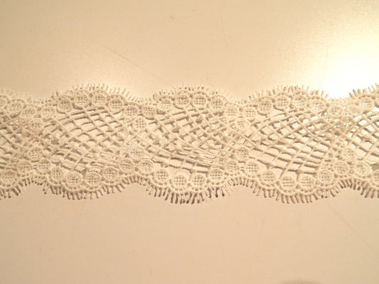 2"-2.5" White Double Scallop Dainty Lace Trim - BTY
