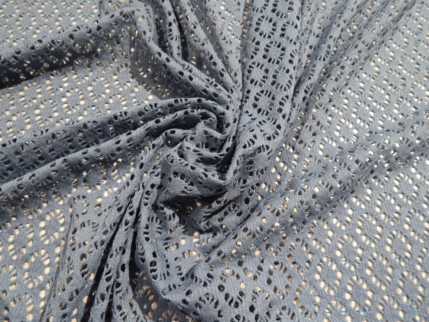 denim blue crochet mesh knit fabric telio