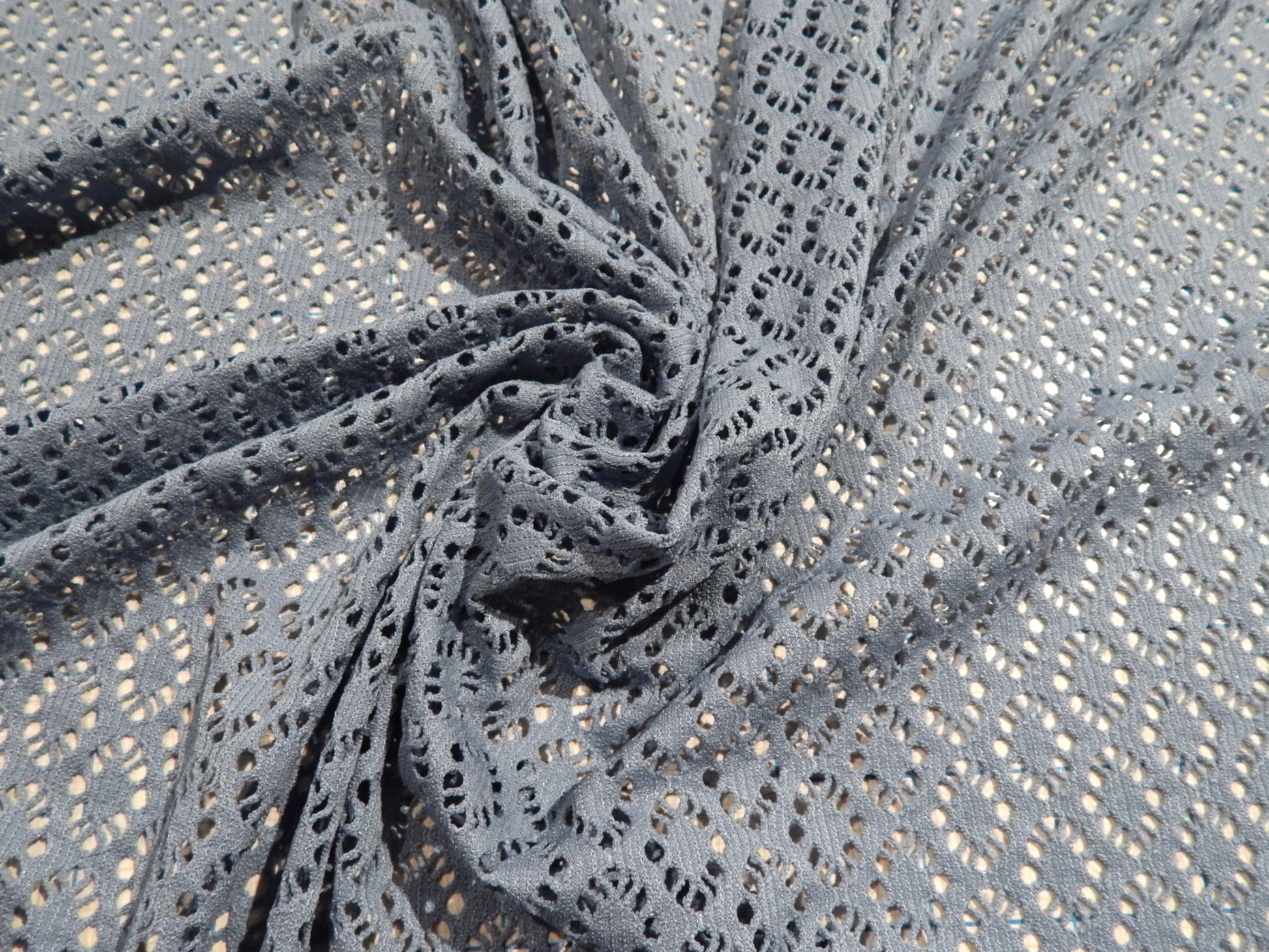 denim blue crochet mesh knit fabric telio