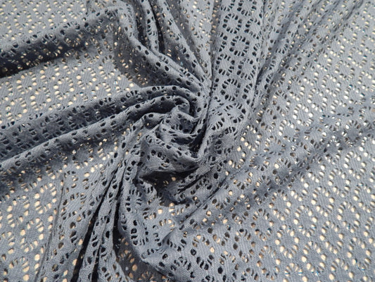 denim blue crochet mesh knit fabric telio