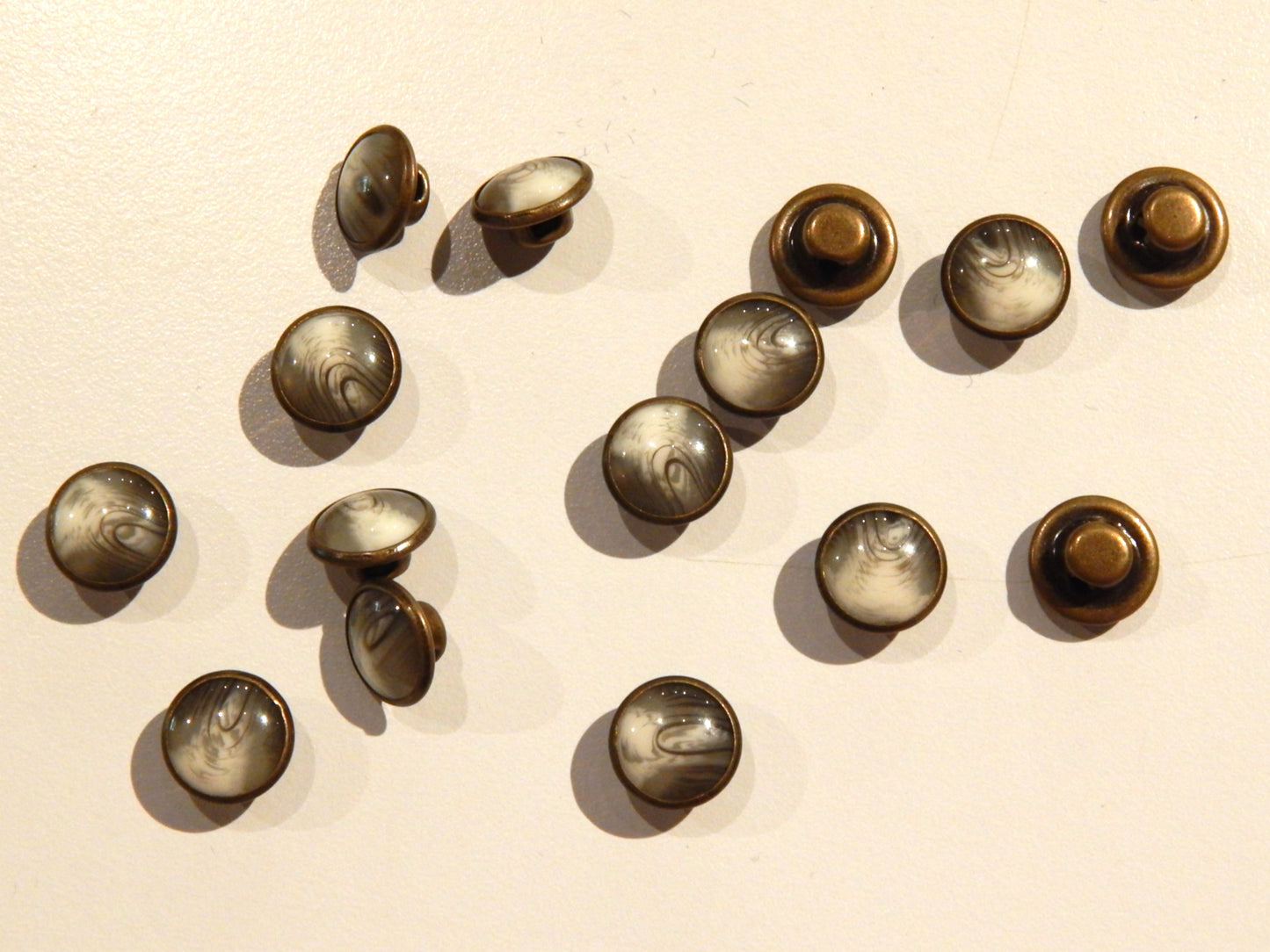 Antique Brass and Grey Marbled Horn Shirt Button