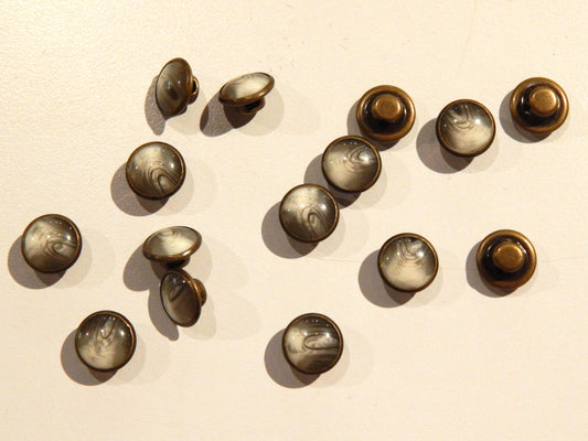 Antique Brass and Grey Marbled Horn Shirt Button