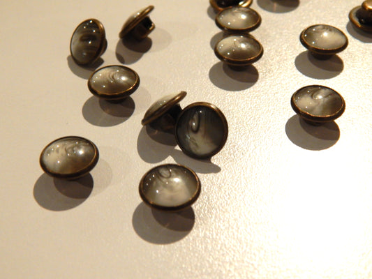 Antique Brass and Grey Marbled Horn Shirt Button