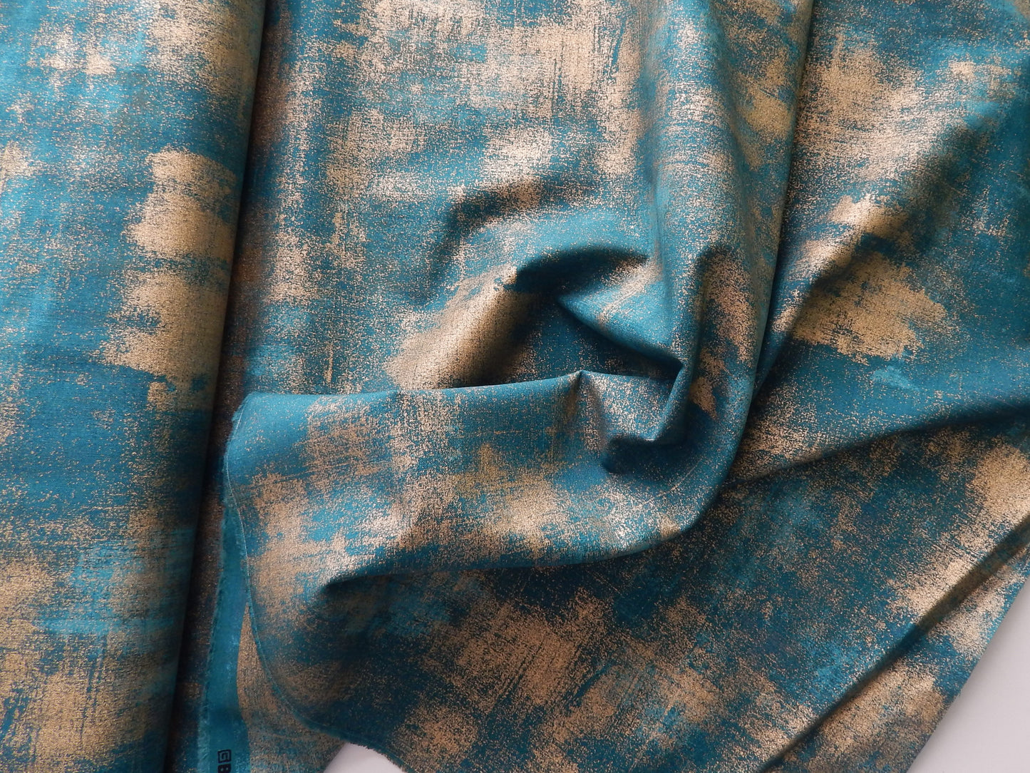 teal and metallic gold cotton fabric