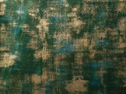 Green, teal, and gold fabric