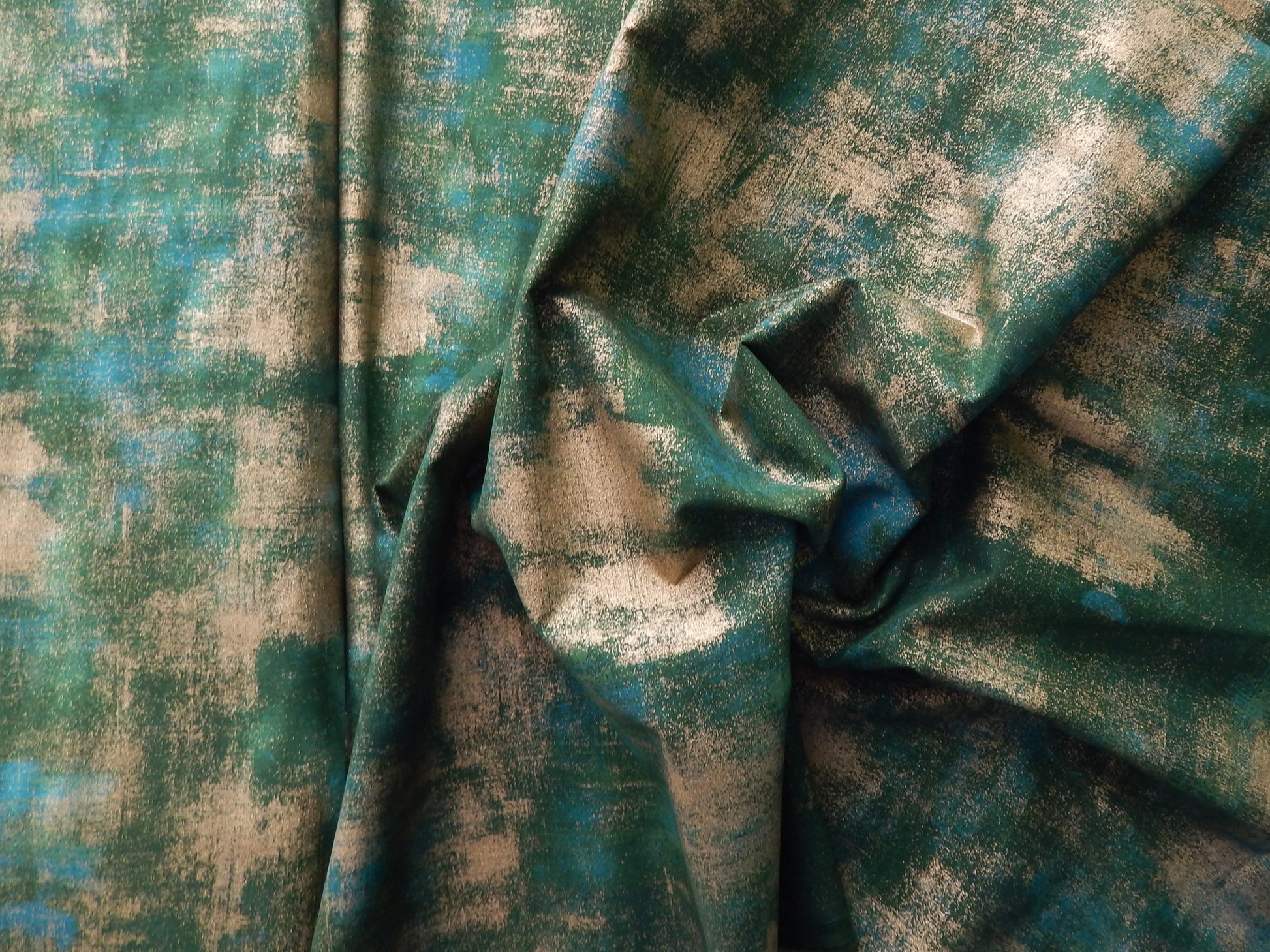 metallic gold and green cotton fabric