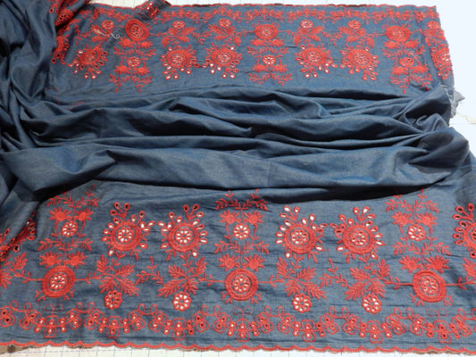 Navy Chambray with Red Floral Embroidery