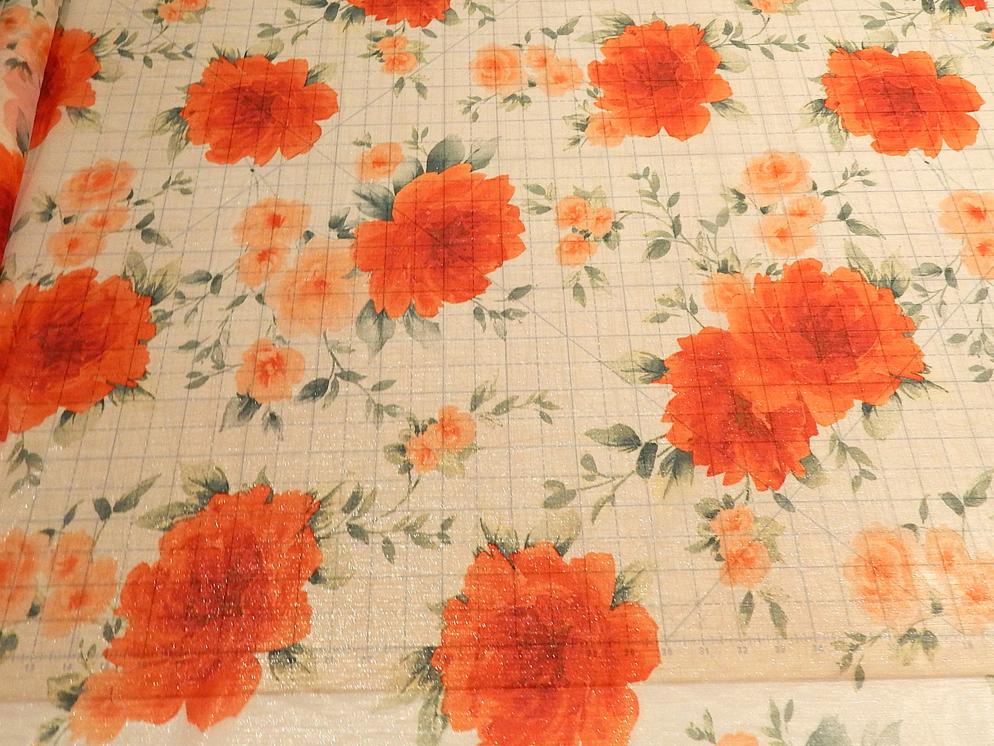 poppy and sage metallic chiffon stripe floral deadstock fabric