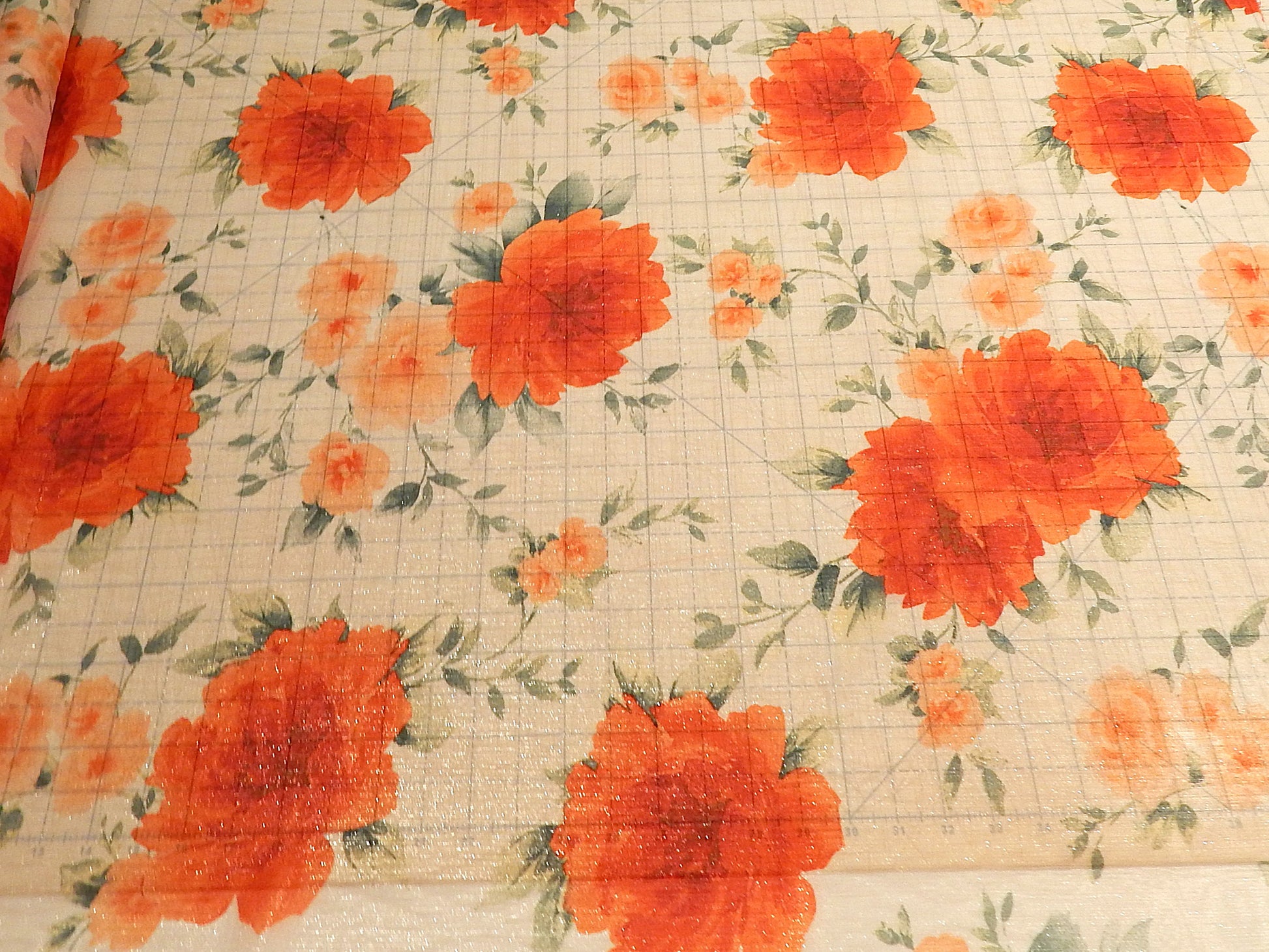 poppy and sage metallic chiffon stripe floral deadstock fabric