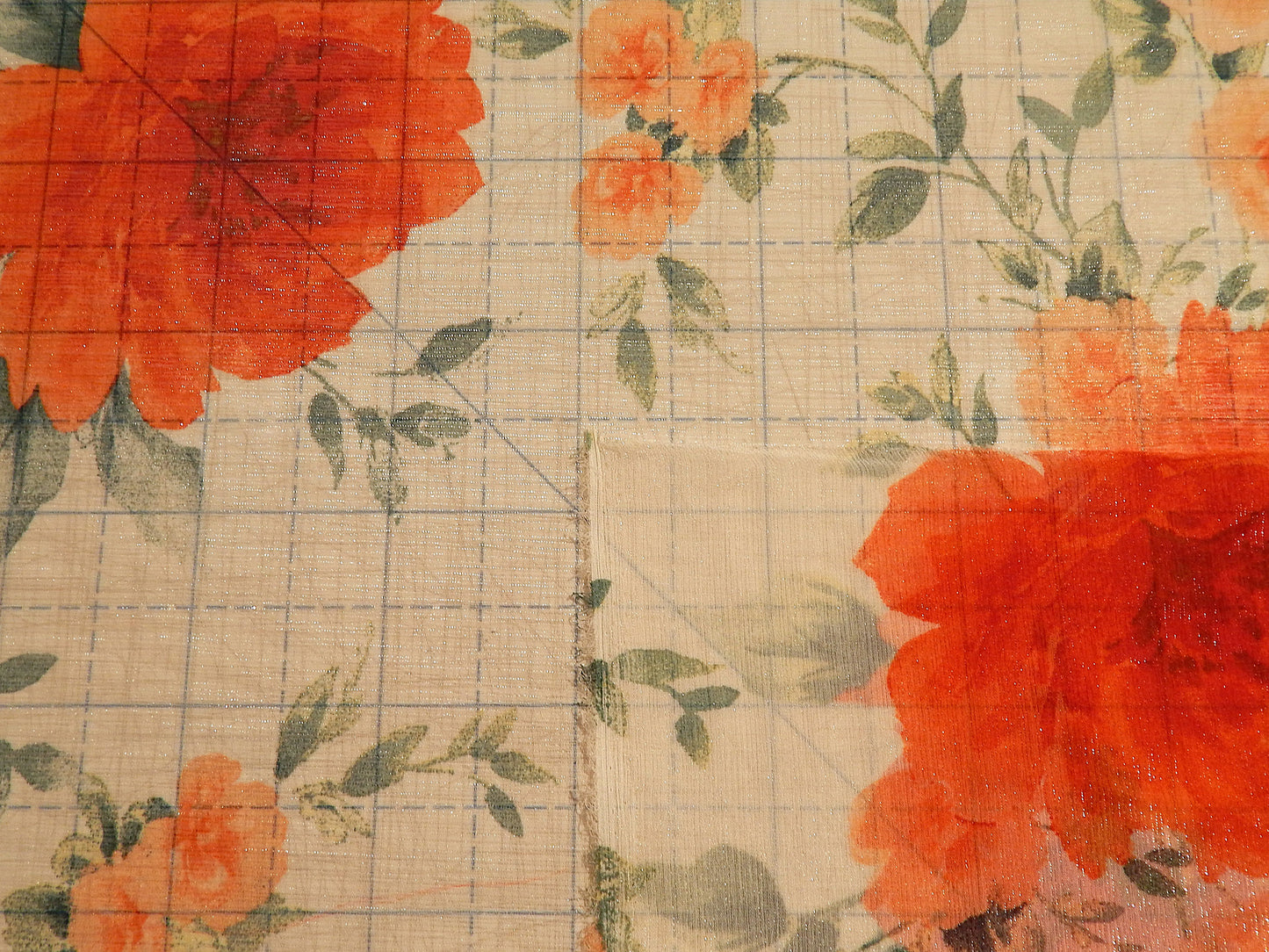 California Poppy and Sage Floral Chiffon
