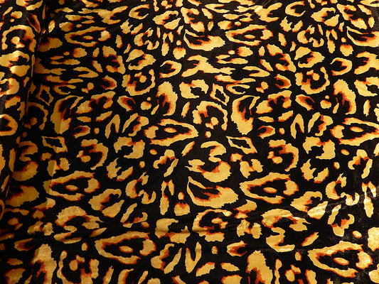 black gold and umber abstract cheetah print stretch velvet deadstock fabric
