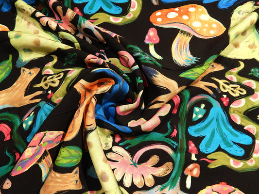 Mushrooms + Critters Pastel Rayon Challis - Telio