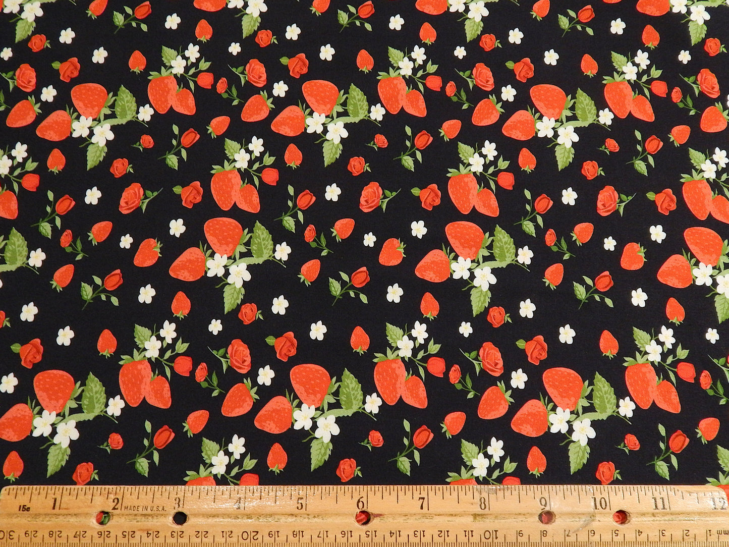 Little Strawberries on Navy Rayon Challis - Telio