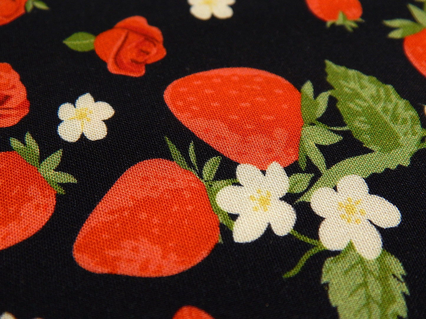 Little Strawberries on Navy Rayon Challis - Telio