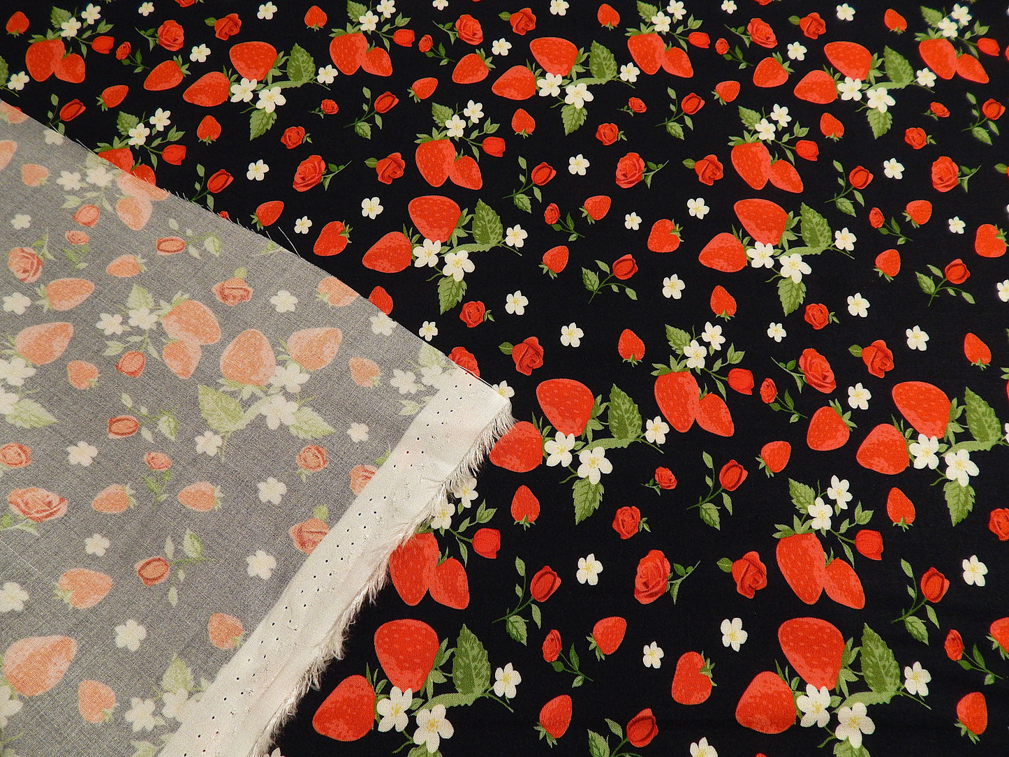 Little Strawberries on Navy Rayon Challis - Telio