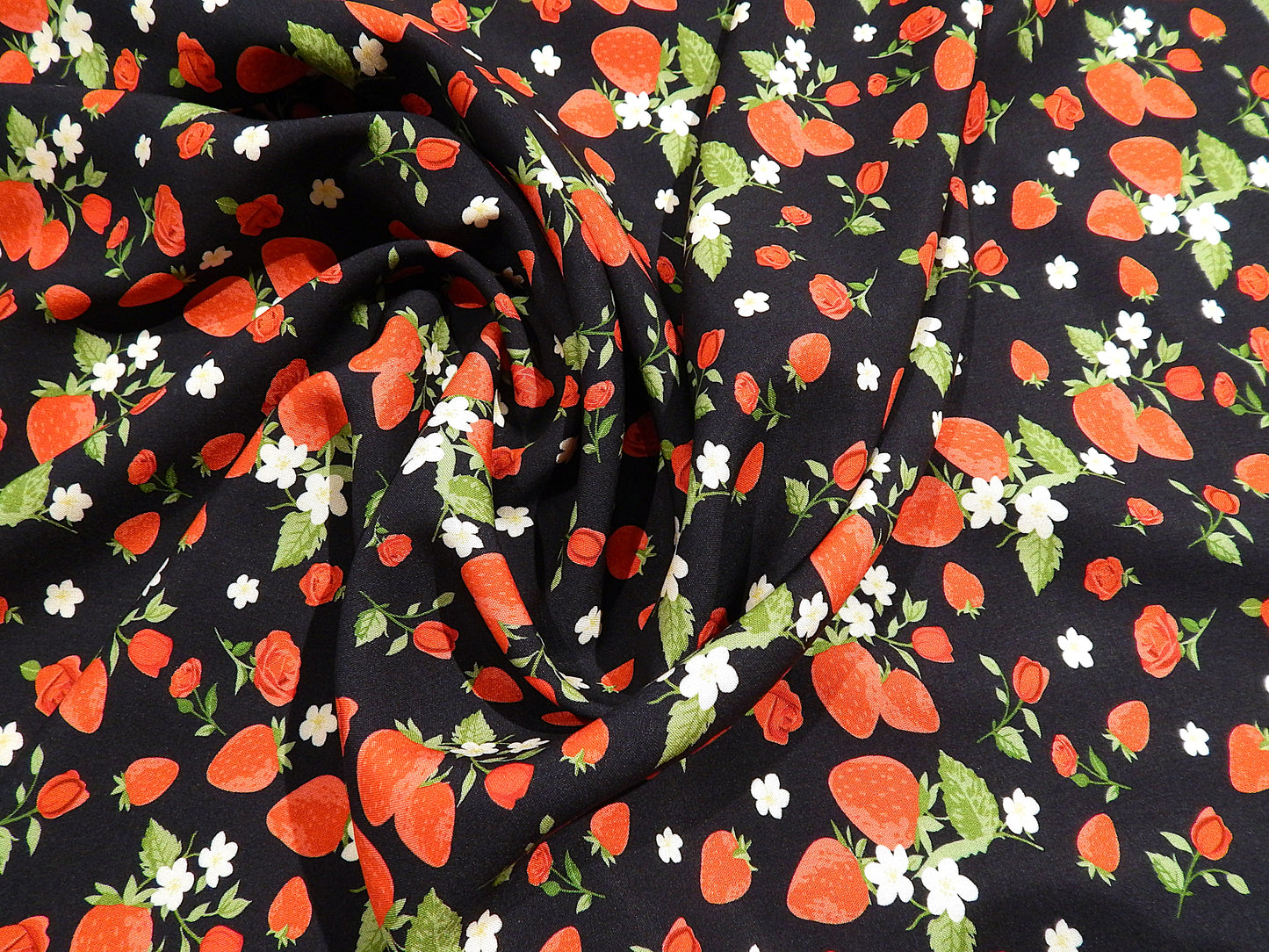 Little Strawberries on Navy Rayon Challis - Telio