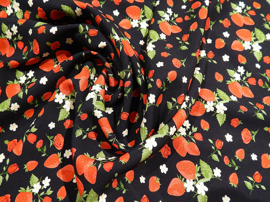 Little Strawberries on Navy Rayon Challis - Telio