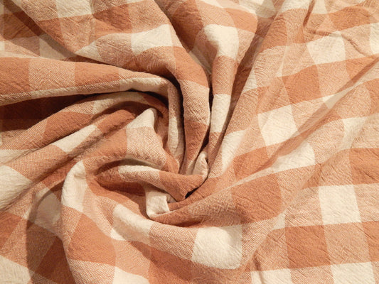 dusty pink and white 100% organic cotton 1" gingham yarn dyed telio fabric