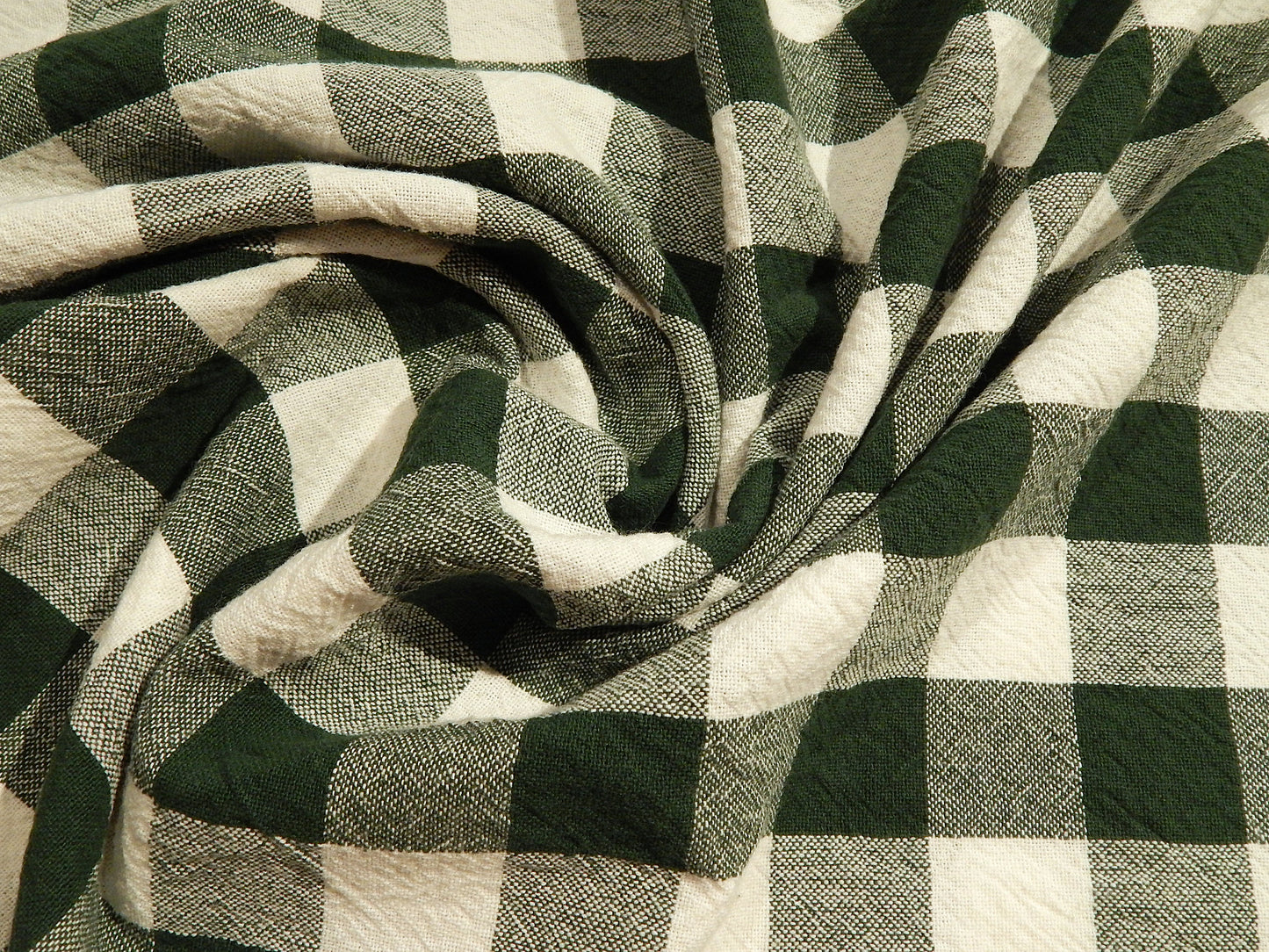 pine green and white 100% organic cotton 1" gingham yarn dyed telio fabric
