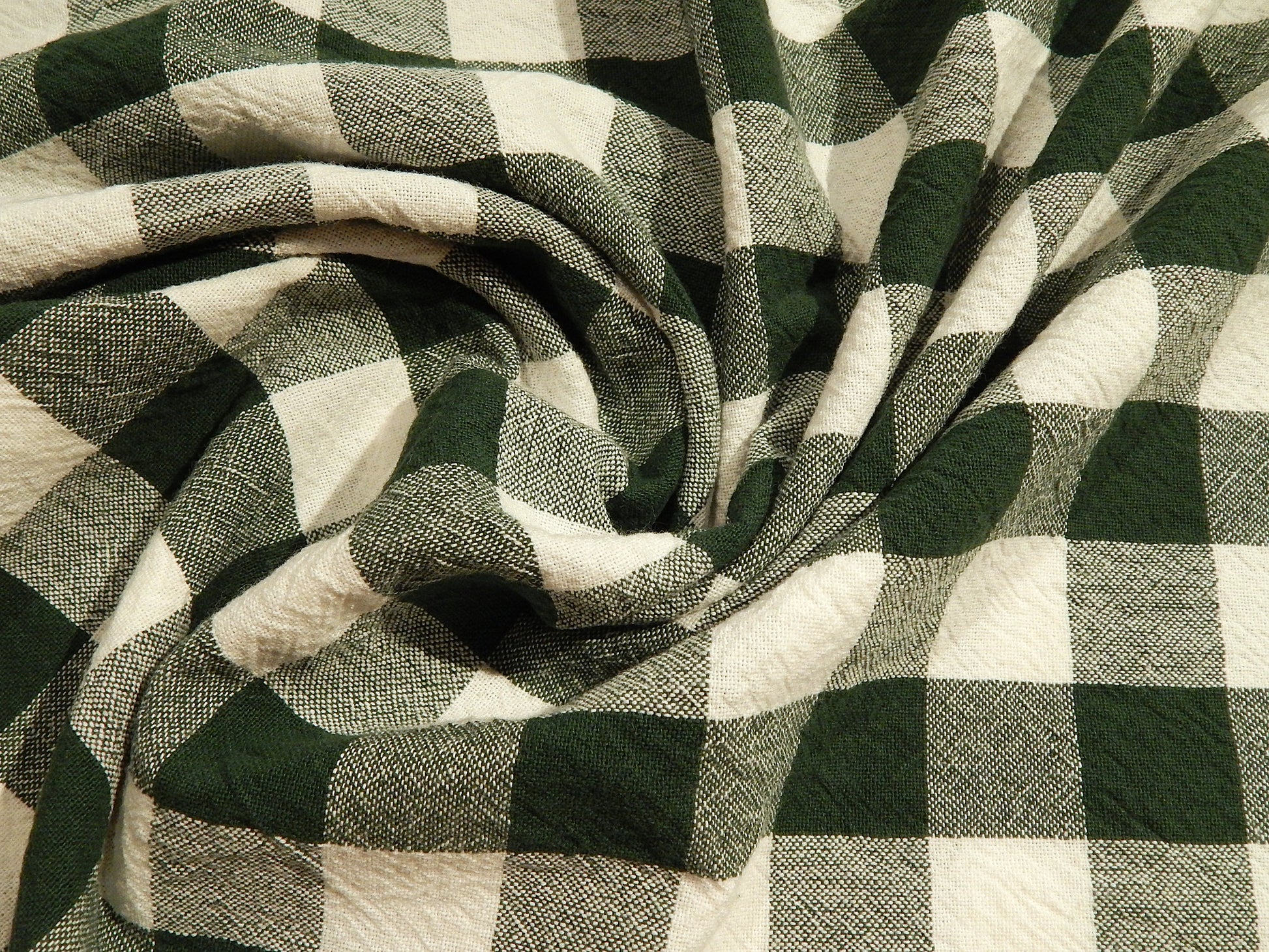 pine green and white 100% organic cotton 1" gingham yarn dyed telio fabric