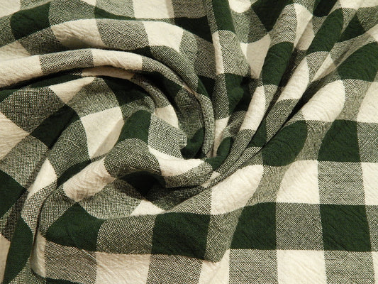 pine green and white 100% organic cotton 1" gingham yarn dyed telio fabric