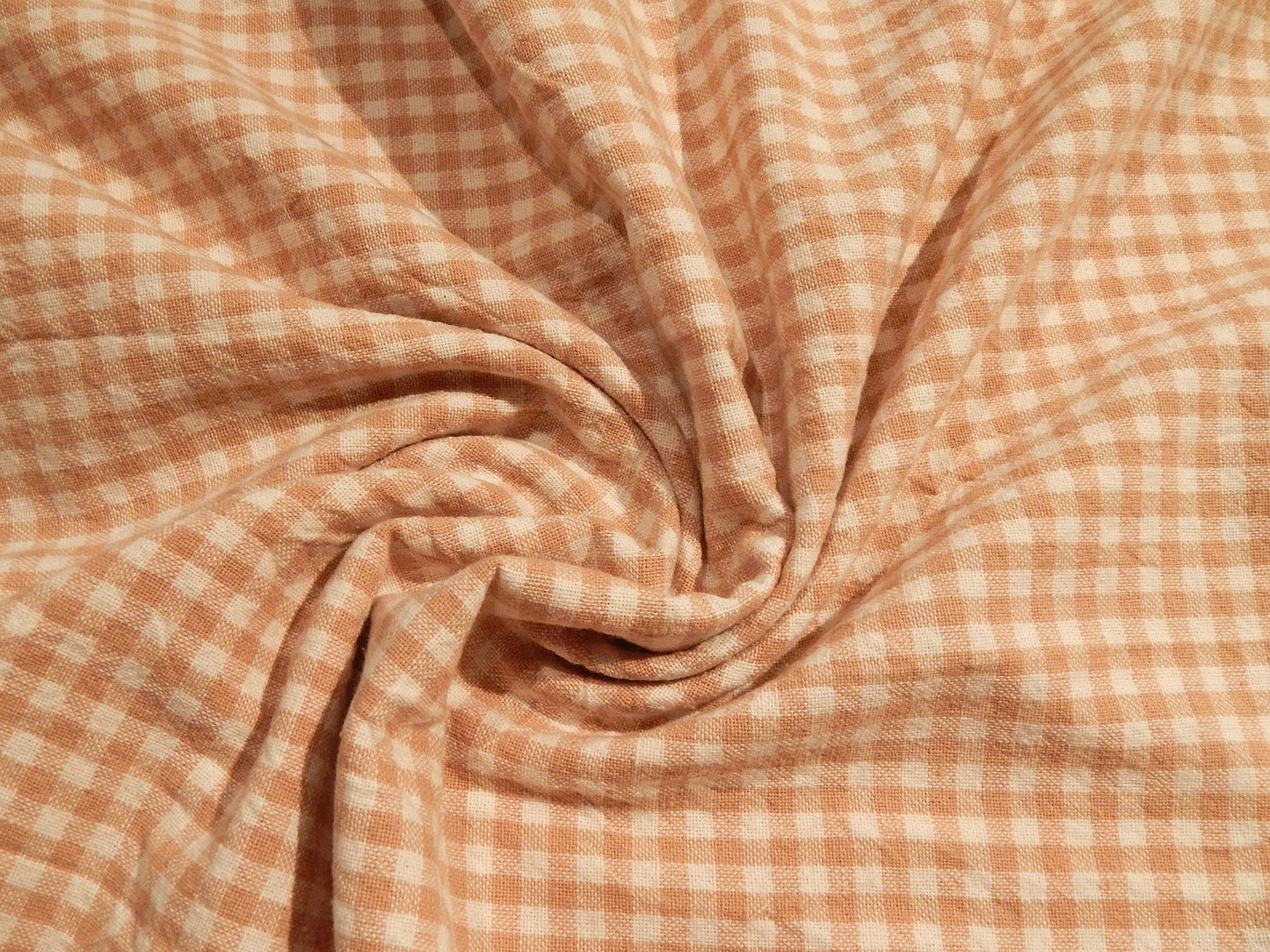 dusty pink and white 100% organic cotton 1/4" gingham yarn dyed telio fabric