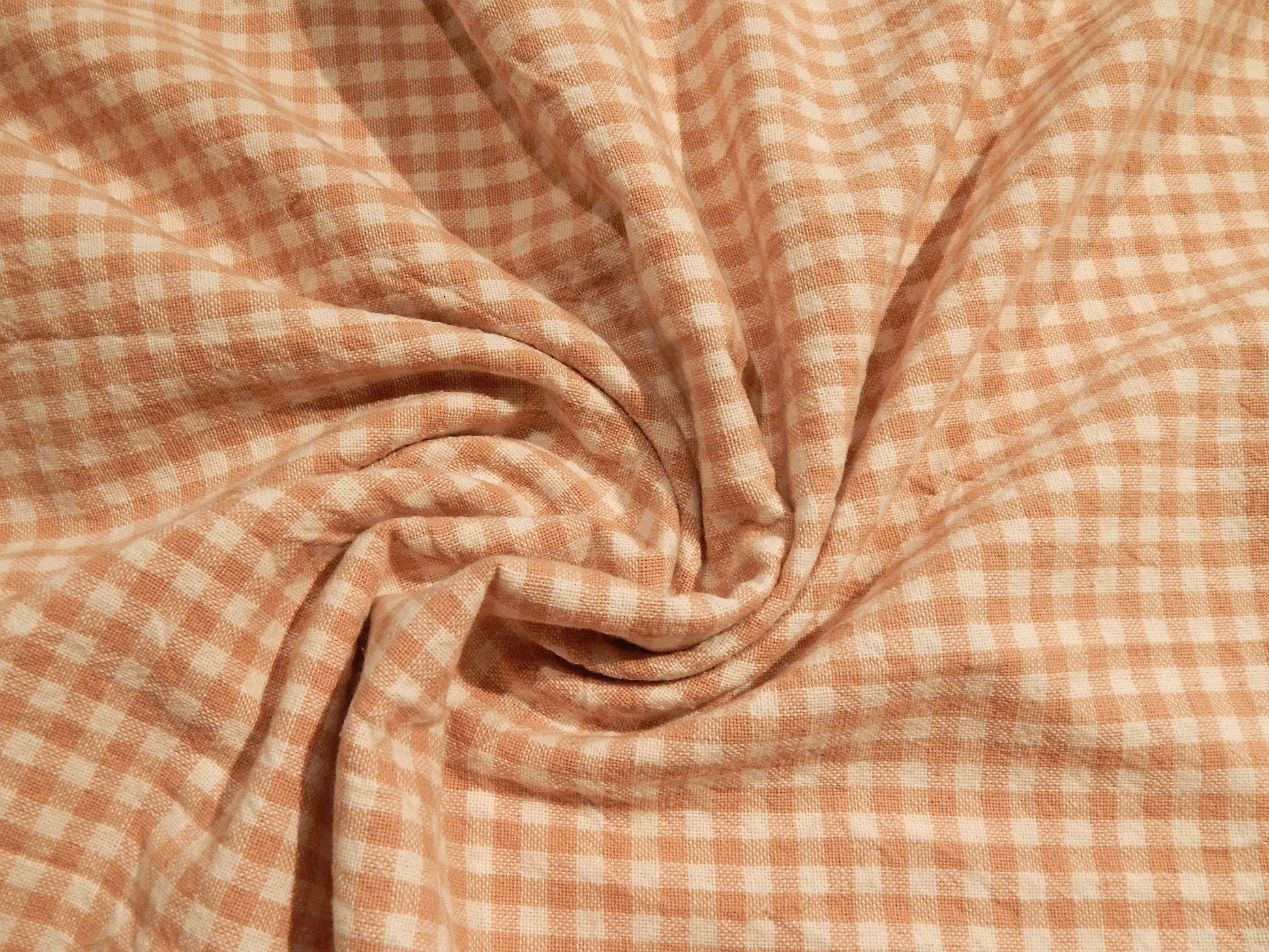 dusty pink and white 100% organic cotton 1/4" gingham yarn dyed telio fabric