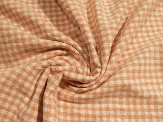 dusty pink and white 100% organic cotton 1/4" gingham yarn dyed telio fabric