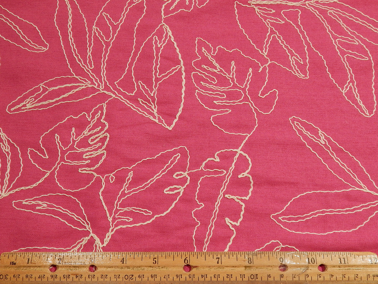 Hot Pink Monstera Leaf Linen/Rayon Blend - Telio