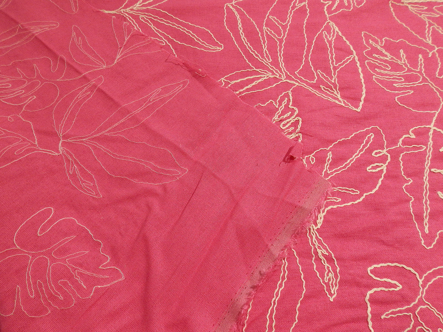 Hot Pink Monstera Leaf Linen/Rayon Blend - Telio
