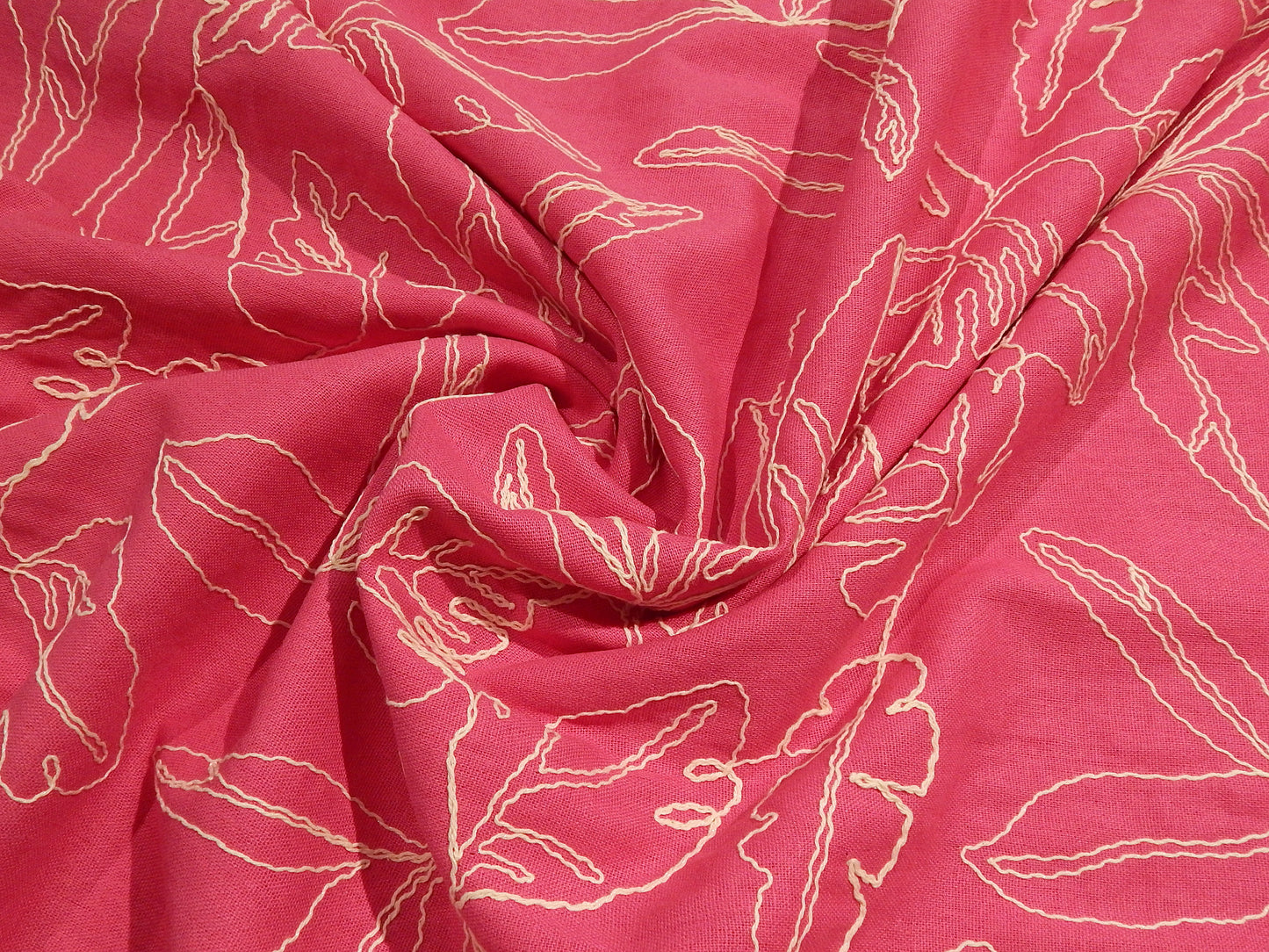 Hot Pink Monstera Leaf Linen/Rayon Blend - Telio