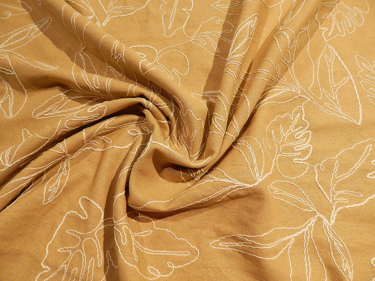 Honey Mustard Monstera Leaf Linen/Rayon Blend - Telio