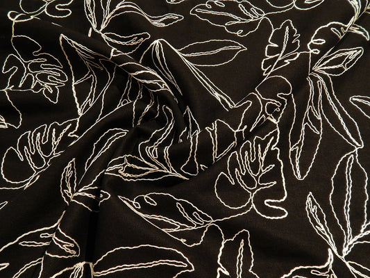 Black Monstera Leaf Linen/Rayon Blend - Telio
