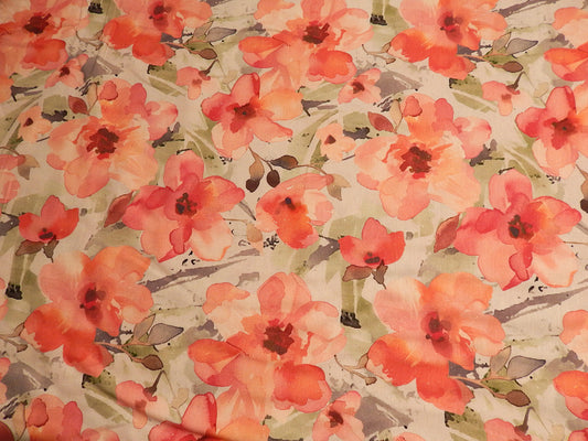 coral and sage floral linen and rayon blend telio fabric