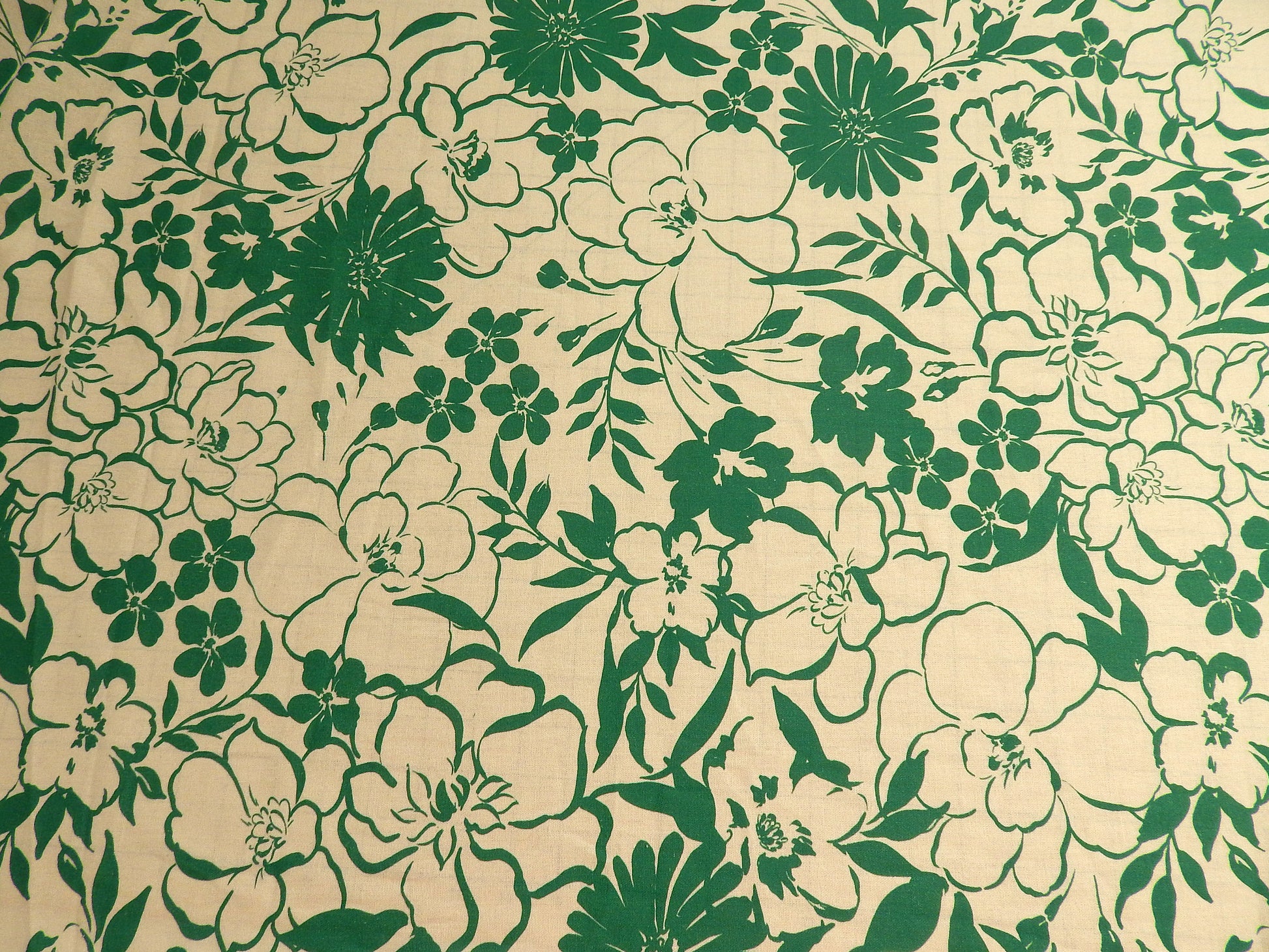 kelly green and white floral deadstock linen fabric