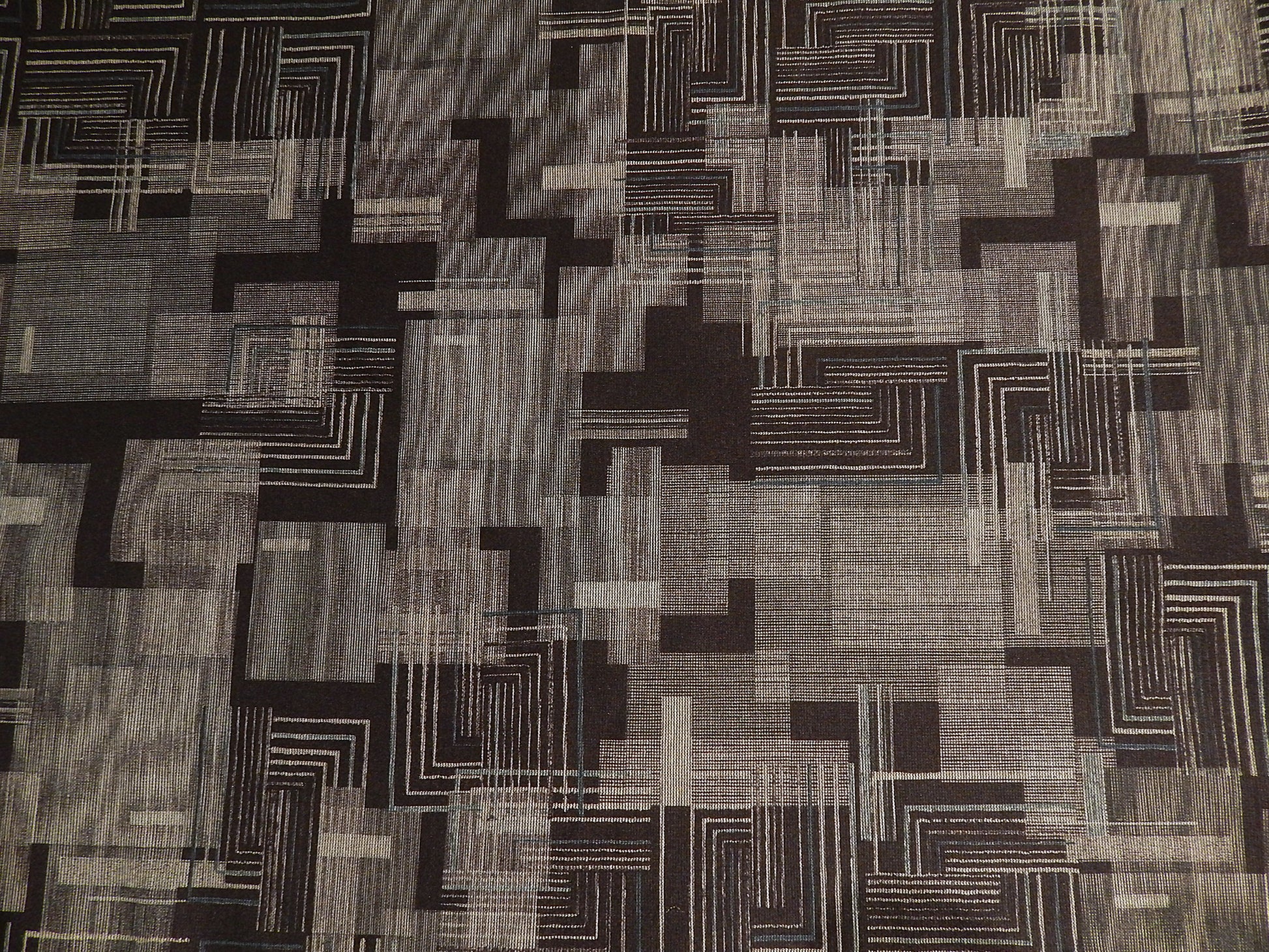 black n blue abstract grid square print ponte de roma fabric telio