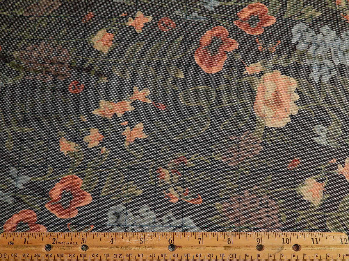 Black and Floral Print Powermesh - Telio