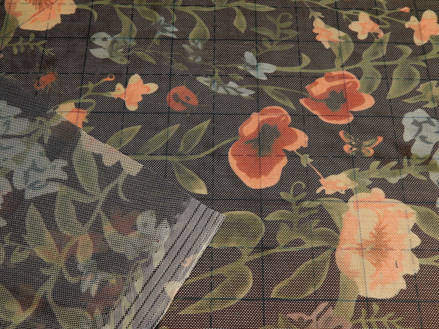 Black and Floral Print Powermesh - Telio