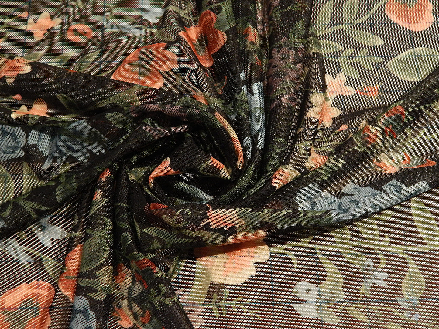Black and Floral Print Powermesh - Telio