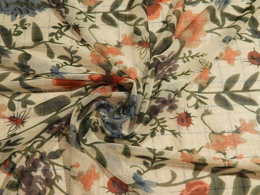 White and Floral Print Powermesh - Telio